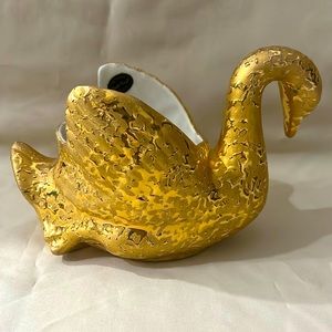 Mìd 20th Century Vintage 22K GOLD Ceramic Swan Planter or Candy Dish.Made in USA